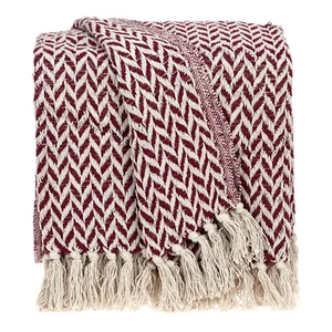 Burgundy Handloom Herringbone Weave with Tassels - Picture 1 of 8