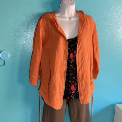 Jaqueta com capuz Russ Berens tamanho S laranja 100% linho zíper frontal - Imagem 1 de 4