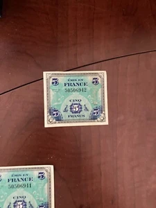 1944 France Allied Military Currency WWII 5 Francs Banknote Lot Of 2 - Picture 1 of 3