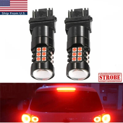 3157 3156 3157A 3057 Strobe Flashing Red LED Bulbs Reverse Back Up Brake Lights - Image 1 of 4