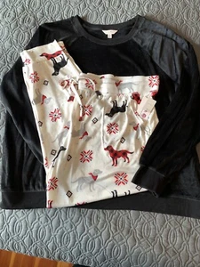 NEW 2 Pc Plus 2X Pajama Hacci Dog Theme Jogger Set w Black Velour Super Soft - Picture 1 of 4