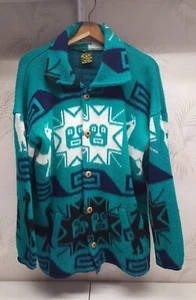 Tejidos Imalaya Mens L Wool Sweater Jacket Shacket Ecuador Teal Blue Green - Picture 1 of 9