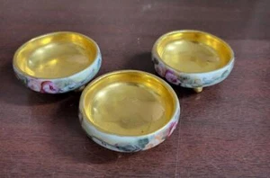 3 Antique MZ 2" Austria Salt Bowl with Ball Feet  Floral & Gold #4290 - Picture 1 of 3