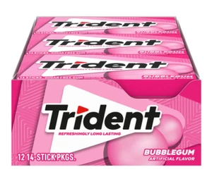 Trident Bubblegum Gomma Senza Zucchero, 12 Confezioni da 14 Pezzi (168 Pezzi Totali) - Foto 1 di 3