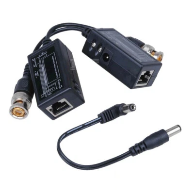 BNC to RJ45 Converter Passive Video Audio Balun with Power Connector via Cat5 - Image 1 of 4