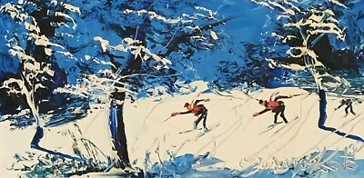 Morris Katz. Pintura original. 1974. Acrílico a bordo. Esqui esportivo. - Imagem 1 de 4