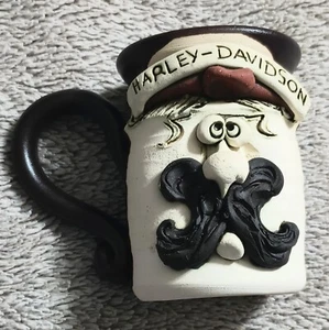 Vintage OOAK Harley Davidson Künstler signiert Fan Art Keramiktasse Biker Geschenk Handarbeit - Bild 1 von 11