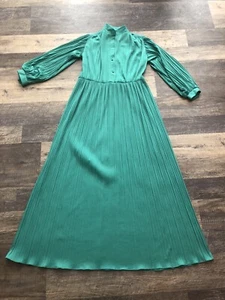 Vintage Willi of California Pleated Long Sleeved Teal Green Maxi Dress Size 10 - Picture 1 of 10