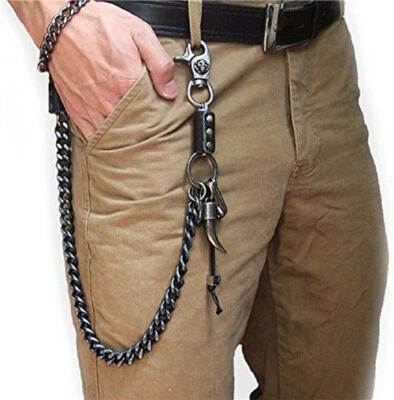 Expédié de Paris - chaine Pantalon acier corne biker Portefeuille motard Cuir