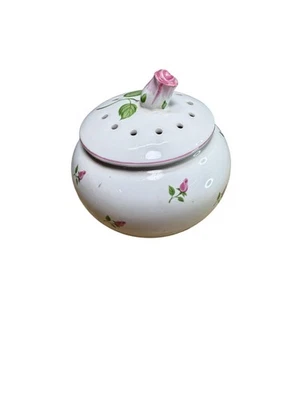 Ceramic Potpourri Jar Rosebud Floral Vented Perforated Lid Rose Knob - Image 1 of 4