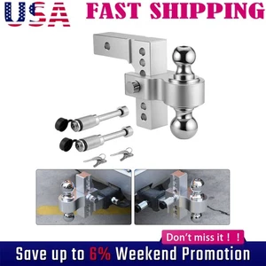 2'' Receiver 6'' Drop Rise Adjustable Trailer Tow Hitch Dual Ball-W/Lock NEW - Foto 1 di 15