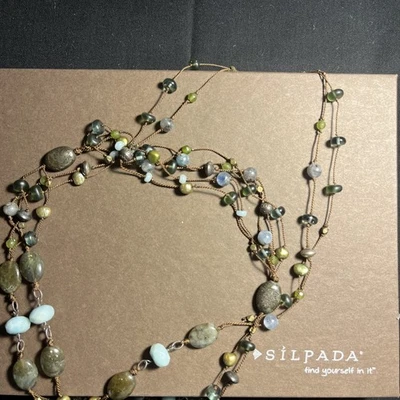 Vin. Collar Silpada Burbujeante N1890 Labradorita, Jade, Pirita, Perlas y Ester. Sil Foto 1 de 4