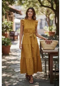 Vestidos para mujer SHEIN nuevos sin tahs talla mediana amarillos fluidos con cinturón de corbata - Imagen 1 de 3