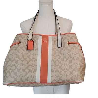 Bolso de hombro Coach de lona a rayas Bolso de mano Cartera Coral Foto 1 de 4