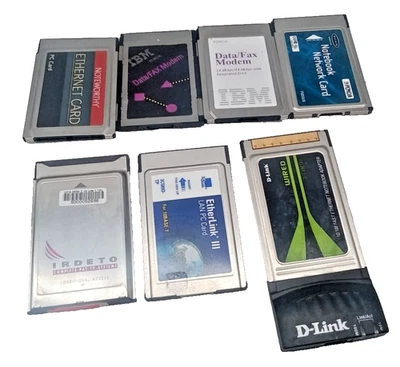 7  QTY Vintage Assorted PCMCIA Cards  - Network LAN, Fax Modem, Wireless 802b/g - Image 1 of 4