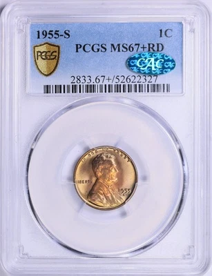 1955 S Lincoln Cent PCGS MS67+ CAC RARE - Image 1 of 3