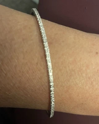 925 Sterling Bangle bracelet With very small Diamond All Around.  Untested. - Image 1 of 4