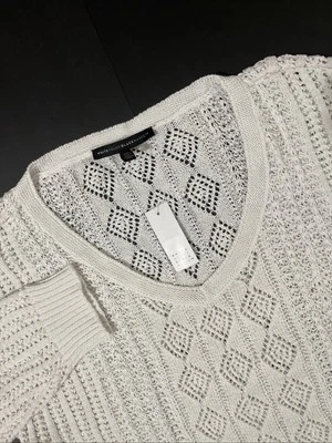 Suéter WHITE HOUSE BLACK MARKET XL Punto Pointelle Cuello en V Mezcla de Lino Blanco Foto 1 de 4