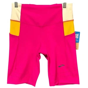 Brooks Women’s Method 8" Short Tights S Pink/Multi DriLayer 4-Way Stretch NWT - Picture 1 of 22