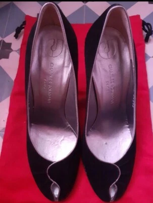 Charles Jourdan escarpins en daim noir et cuir argent T39,5 - Photo 1/4