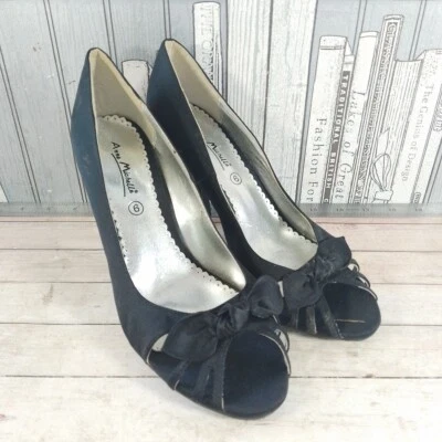 Black Satin Heel Peep Toe  Court Shoe - Size 6 - Image 1 of 4