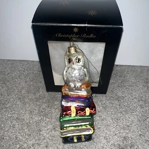 Christopher Radko glass 6" ornament HOO DUNNIT Snowy Owl Books TEACHER GIFT vtg - Picture 1 of 6