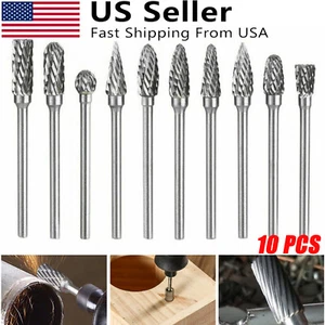 10x 1/8" Tungsten Carbide Burr Rotary Drill Bits Cutting Carving for Dremel Tool - Picture 1 of 10