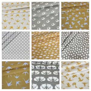 GREY OCHRE YELLOW 100% COTTON FABRIC SOLD BY BIG FAT QUARTER 50x80cm UK SELLER - Picture 1 of 17