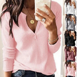 Plus Size Women V Neck Long Sleeve T Shirt Blouse Ladies Casual Loose Tunic Tops - Picture 1 of 18