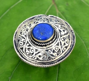 Anillo Kuchi afgano piedra lapislázuli tallado redondo joyería étnica bohemia tribal - Imagen 1 de 5