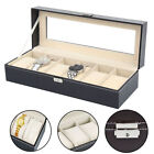 6/10/12/20/24 Grids Watch Box PU Leather Display Glass Top Jewelry Storage Case