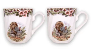 Churchill Turkey Coffee Cups Mugs Lot of 2 Thanksgiving Columbia White Glossy - Picture 1 of 4