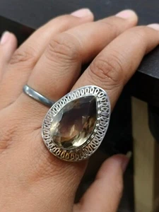 Enorme anillo de cóctel de plata de ley 925 con piedras preciosas de cuarzo ahumado joyería regalo para mujer - Imagen 1 de 8