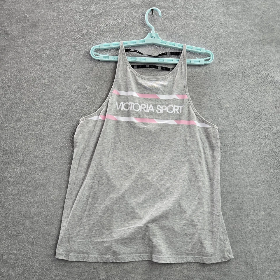 Camiseta sin mangas deportiva Victoria's Secret para mujer L gris ropa deportiva logotipo correa cuello redondo Foto 1 de 4