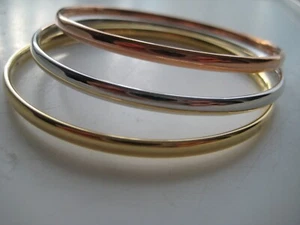 Gold Slave Bangle Set 9 Carat Multi Colour Gold 4mm NOW ON OFFER Gently D Shape - Picture 1 of 3