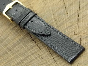 Vintage NOS Unused Watch Band Black Leather Gold Tone Buckle 18mm Hirsch Rainbow - Picture 1 of 4