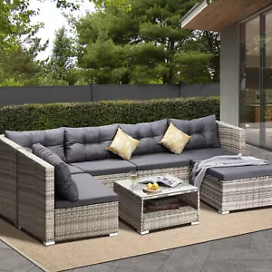 Livsip 6 Seater Outdoor Lounge Furniture Wicker Set Sofa Rattan Table Setting - Picture 1 of 10