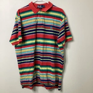 Polo Ralph Lauren Vintage 90er Y2K mehrfarbig gestreiftes Poloshirt Herren XL Kanye - Bild 1 von 10