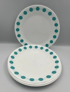 SET of 4 Corelle South Beach Turquoise Dot Pattern 10-1/4" Dinner Plates EUC! - Picture 1 of 8