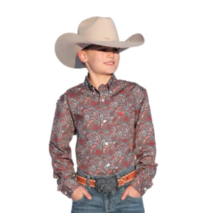 Cinch Youth Boy's Blue Paisley Print Button Down Shirt MTW7060329 - Picture 1 of 7