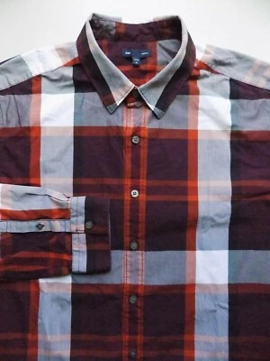 GAP Button Front Plaid Check Shirt Size XL Long Sleeve Purple Orange Gray Square - Image 1 of 4