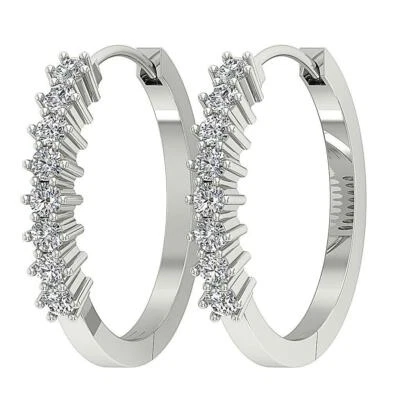 Natural Round Diamond Hoops Earring SI1 G 0.50 Ct 14K White Yellow Gold 0.70Inch - Image 1 of 4