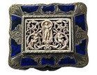 Antique Enamel Compact 800 Silver Carved Celluloid Cherubs Italian Art Nouveau