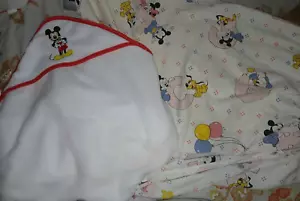 Dundee Disney Babies Mickey Minnie Mouse Donald Pluto Vintage Sheet and Towel - Picture 1 of 7