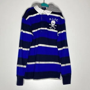 Polo Ralph Lauren Striped Skull Rugby Hoodie Shirt Boy's Size 8 - Picture 1 of 9