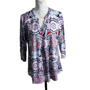 Top Sherosa manga 3/4 boho multicolor plisado nuevo con etiquetas grande para mujer - Imagen 1 de 8