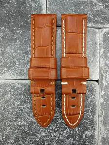 24mm Honey Brown Deployment Strap Alligator Leather Band X1 PANERAI PAM 24 REG - Picture 1 of 13