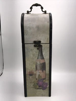 Caja de vino de madera rara vintage soporte de transporte forro de terciopelo borgoña estuche de almacenamiento Foto 1 de 4