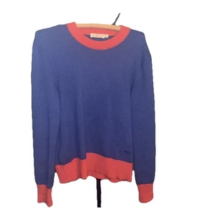 Tory Burch Blue and Orange Cashmere Crewneck Sweater Medium - Picture 1 of 4