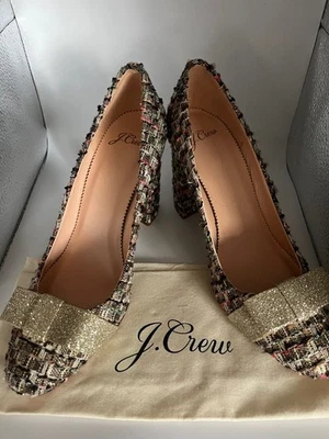 Новый в коробке J. Crew праздник Bell насосы fr Италии клетку w Серебряный блестящий бант США размер 8 $248 - Изображение 1 из 4